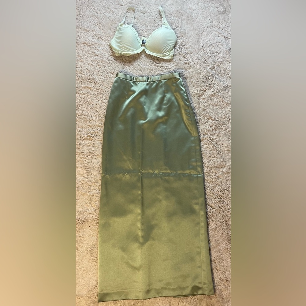 Mint Satin Skirt & Mint Lace Detailed Bralette